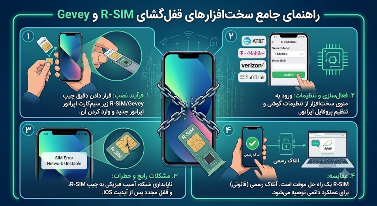 استفاده از سخت افزارهای R-SIM و Gevey
